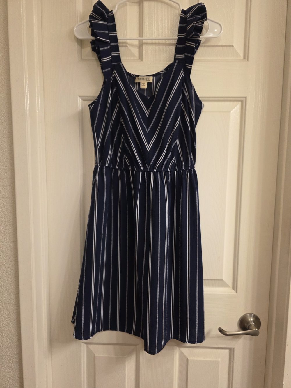 Monteau Navy and White Striped Sundress with Ruffle Straps